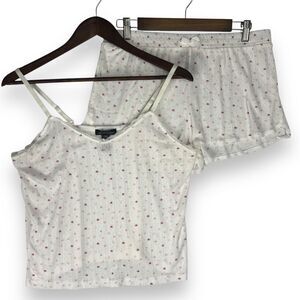 Nanette Lepore Pajama‎ Set Cami Top Shorts Lingerie Sleepwear White Pink Dot L